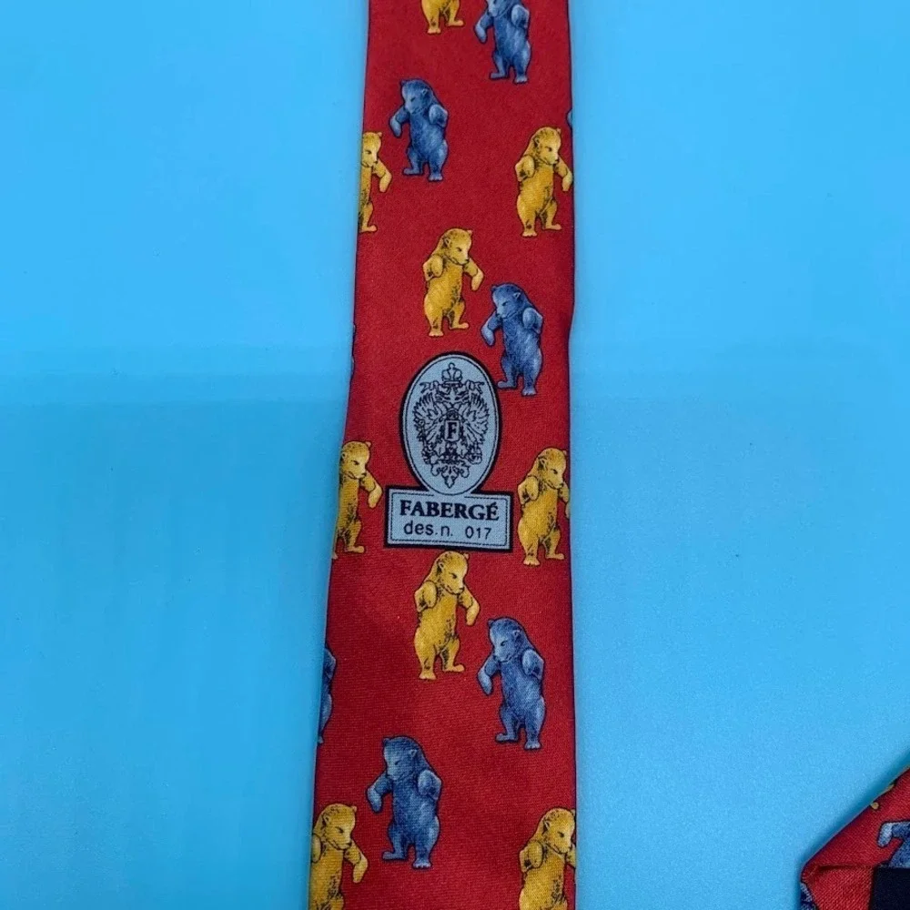Faberge Bear Print Men's All Silk Classic Neck Tie‎ Handmade in USA